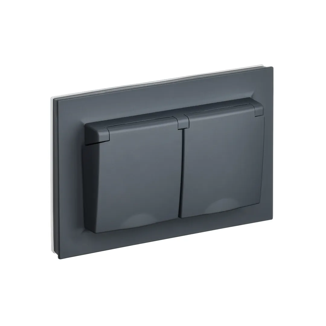 Двойная розетка с крышкой brite 16 a 220 - 240 в графитовый iek