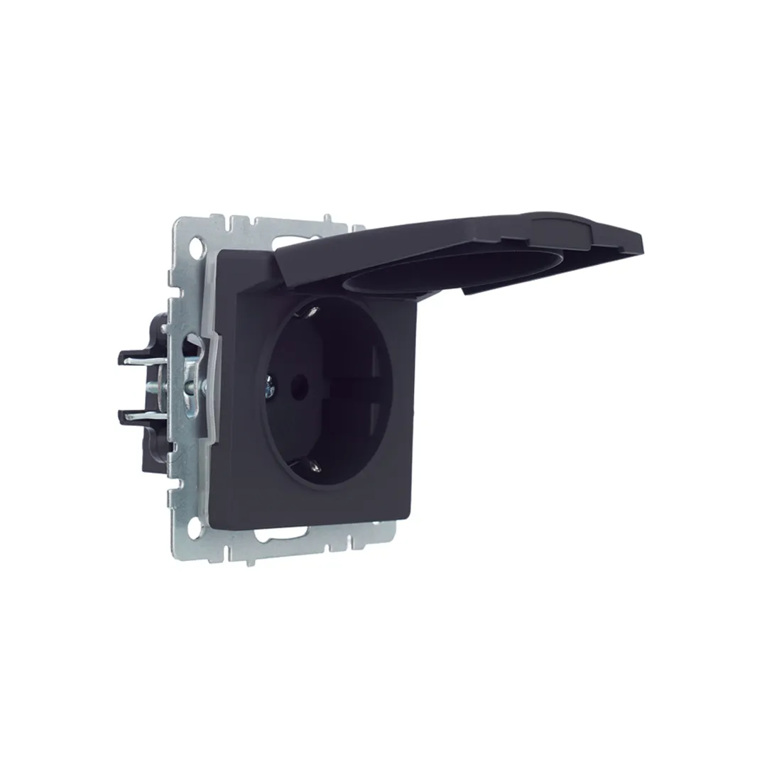 Priză cu obturator și capac brite 16 a 220 - 240 v grafit iek
